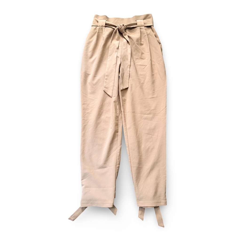 GRACE KARIN Women's High Waisted Paper Bag Pants Belted Waist Beige Size M